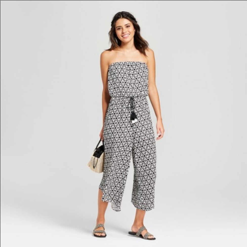 Xhilaration | Strapless Blue Cropped Jumpsuit